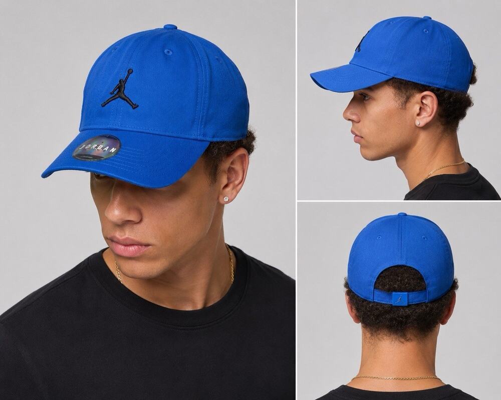 Jordan Jumpman Baseball Cap Hat Blue Black Logo Adjustable Strap One Size NWT